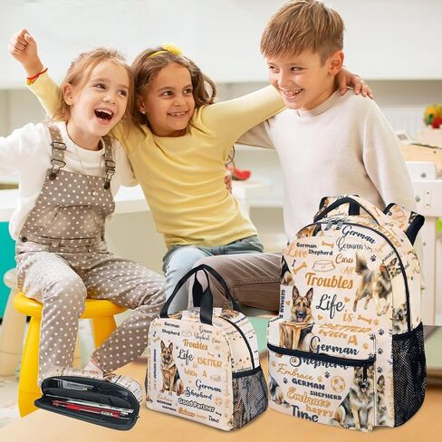 Mercuryelf Kids Bookbag with Lunch Bag and Pencil - 3 in 1 German Shepherd Backpack Set for Boys Girls - 17 Inch Dog School Backpack with Lunch Box for Primary Middle in Kuwait