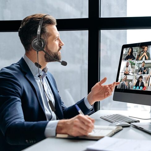 سماعة رأس Arama مع ميكروفون، سماعة رأس مع ميكروفون للكمبيوتر الشخصي، سماعة USB مع ميكروفون لإلغاء الضوضاء للكمبيوتر المحمول، سماعة كمبيوتر سلكية مع كتم صوت للمكتب المنزلي عبر الإنترنت، Skype Zoom Meetingsc in Kuwait