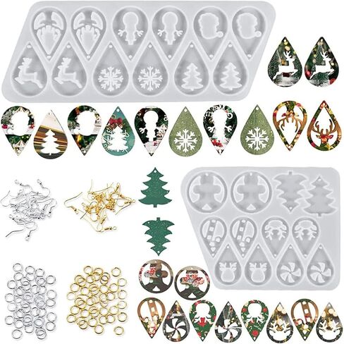 Luomi 2PCS الراتنج عيد الميلاد الأيائل قوالب عيد الميلاد زخرفة الراتنج قوالب الغزلان قالب السيليكون لراتنج الايبوكسي صب قالب عيد الميلاد DIY سلسلة المفاتيح شنقا ديكور العلامة مع النمام، مجموعات الأصابع، القطارات in Kuwait