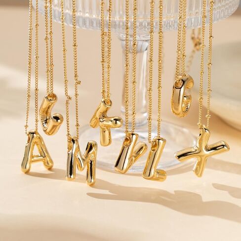 Bubble Letter Necklace for Women, 14k Gold Plated Initial Letter Pendant Necklace Personalized Jewelry A - Z 26 letters in Saudi Arabia