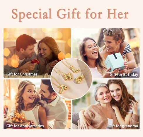 Bubble Letter Necklace for Women, 14k Gold Plated Initial Letter Pendant Necklace Personalized Jewelry A - Z 26 letters in Saudi Arabia