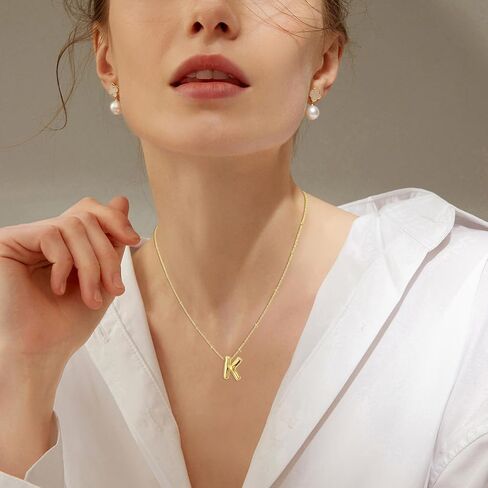 Bubble Letter Necklace for Women, 14k Gold Plated Initial Letter Pendant Necklace Personalized Jewelry A - Z 26 letters in Saudi Arabia
