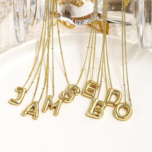 Bubble Letter Necklace for Women, 14k Gold Plated Initial Letter Pendant Necklace Personalized Jewelry A - Z 26 letters in Saudi Arabia