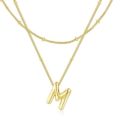 Bubble Letter Necklace for Women, 14k Gold Plated Initial Letter Pendant Necklace Personalized Jewelry A - Z 26 letters in Saudi Arabia
