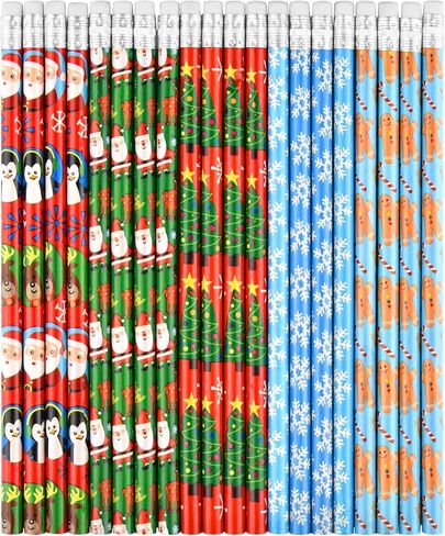Zuazaor 50 Pieces Colorful Christmas Pencils with Eraser Wooden Pencils Snowman,Santa,Christmas Tree, Cand and Penguin Pencils Xmas Pencils for Christmas Holiday Favors (50) in Kuwait