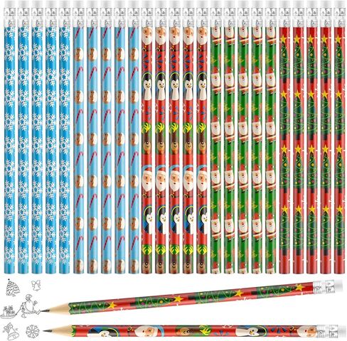 Zuazaor 50 Pieces Colorful Christmas Pencils with Eraser Wooden Pencils Snowman,Santa,Christmas Tree, Cand and Penguin Pencils Xmas Pencils for Christmas Holiday Favors (50) in Kuwait