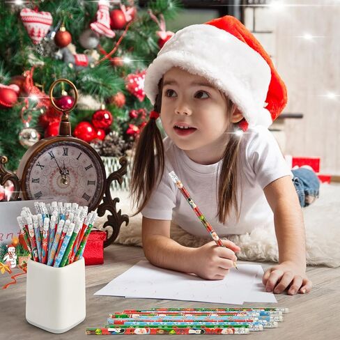 Zuazaor 50 Pieces Colorful Christmas Pencils with Eraser Wooden Pencils Snowman,Santa,Christmas Tree, Cand and Penguin Pencils Xmas Pencils for Christmas Holiday Favors (50) in Kuwait