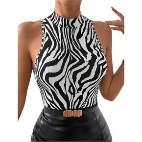 WDIRARA Women's Zebra Stripe Tank Top Sleeveless Mock Neck Tops Elegant Slim Fit Shirts in Saudi Arabia