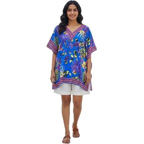Women's Short Kaftan Dress Ethnic Print V-Neck Tunic Free Size Midi Beach Cover up Caftans in Saudi Arabia