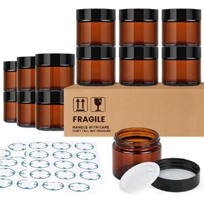 Qeirudu 4 Oz Small Amber Glass Jars with Black Lids, 12 Pack Empty Glass Cosmetic Jars with Inner Liners and Labels for Storing Lotions, Ointments, Creams, Candles in Saudi Arabia