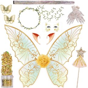 Fairy Wings for Adults Women Floral Garland Star Wands Hair Tinsel Elf Ears Fairy Costume Halloween Cosplay 13PCS in Kuwait