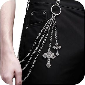 Punk Layered Pants Chain for Women Men - Gothic Silver Wallet Chain Goth Hip Hop Accessories for Halloween Costumes in Kuwait