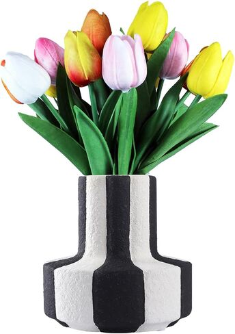 Black and White Striped Ceramic Vase for Home Decor,Desktop Centerpiece Suitable for Living Rooms Bedrooms Offices and Wedding Decorations,Minimalism Suitable for Friends in Saudi Arabia