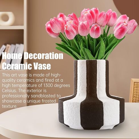 Black and White Striped Ceramic Vase for Home Decor,Desktop Centerpiece Suitable for Living Rooms Bedrooms Offices and Wedding Decorations,Minimalism Suitable for Friends in Saudi Arabia