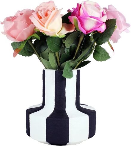 Black and White Striped Ceramic Vase for Home Decor,Desktop Centerpiece Suitable for Living Rooms Bedrooms Offices and Wedding Decorations,Minimalism Suitable for Friends in Saudi Arabia
