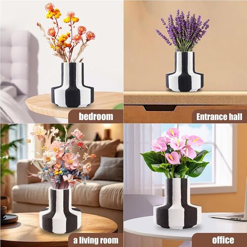 Black and White Striped Ceramic Vase for Home Decor,Desktop Centerpiece Suitable for Living Rooms Bedrooms Offices and Wedding Decorations,Minimalism Suitable for Friends in Saudi Arabia