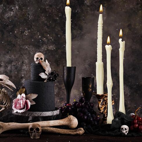 Nuanchu 12 Pack Halloween Bone Taper Candles 10 Inch Unscented Dripless Skeleton Candles for Halloween Party Decor, Table Centerpiece, Gothic Home Decoration, Spooky Gifts in Saudi Arabia