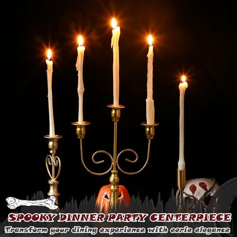 Nuanchu 12 Pack Halloween Bone Taper Candles 10 Inch Unscented Dripless Skeleton Candles for Halloween Party Decor, Table Centerpiece, Gothic Home Decoration, Spooky Gifts in Saudi Arabia