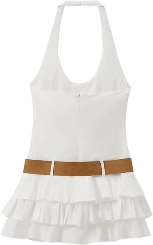 Women's Casual O-Neck Sleeveless Belted A-Line Zipper Closure Above Knee Mini Dress in Saudi Arabia