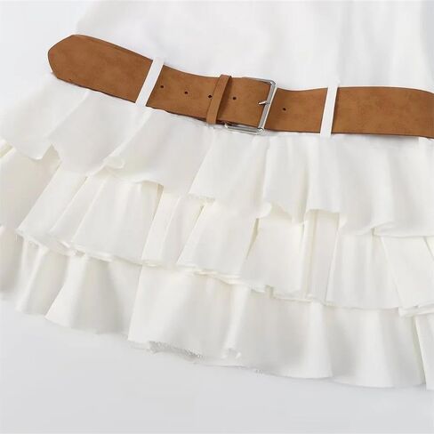 Women's Casual O-Neck Sleeveless Belted A-Line Zipper Closure Above Knee Mini Dress in Saudi Arabia