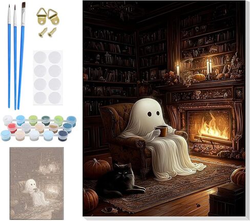 Paint by Numbers Kit for Adults Beginners with Framed Canvas&Wooden Easel, DIY Acrylic Paint Color by Numbers Kits for Adults, Dog Drawing Paintwork Arts and Crafts for Home Decor 12x16inch in Kuwait