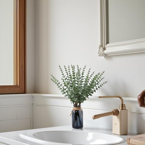 بقايا 18.8 بوصة من ينبع الأوكالبتوس الاصطناعي في مزهرية زجاجية سوداء، نبات الأوكالبتوس النباتي المزيف لتزيين الطاولة المركزية ديكور المنزل في مزرعة الحمام الأسود in Kuwait