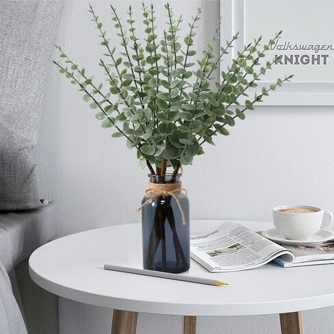 بقايا 18.8 بوصة من ينبع الأوكالبتوس الاصطناعي في مزهرية زجاجية سوداء، نبات الأوكالبتوس النباتي المزيف لتزيين الطاولة المركزية ديكور المنزل في مزرعة الحمام الأسود in Kuwait