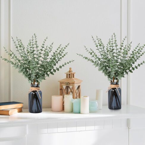 بقايا 18.8 بوصة من ينبع الأوكالبتوس الاصطناعي في مزهرية زجاجية سوداء، نبات الأوكالبتوس النباتي المزيف لتزيين الطاولة المركزية ديكور المنزل في مزرعة الحمام الأسود in Kuwait