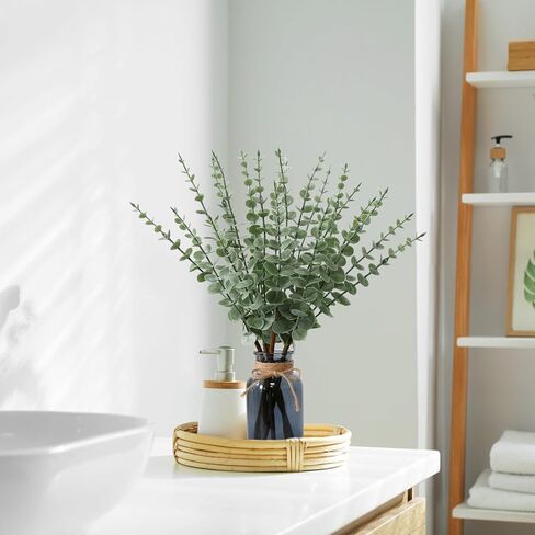 بقايا 18.8 بوصة من ينبع الأوكالبتوس الاصطناعي في مزهرية زجاجية سوداء، نبات الأوكالبتوس النباتي المزيف لتزيين الطاولة المركزية ديكور المنزل في مزرعة الحمام الأسود in Kuwait