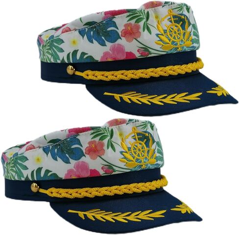 2 Pieces Captain Hats Adjustable Admiral Hat for Men Women,Pink Flower Sailor hat for Halloween Costume Accessory (Black) in Saudi Arabia