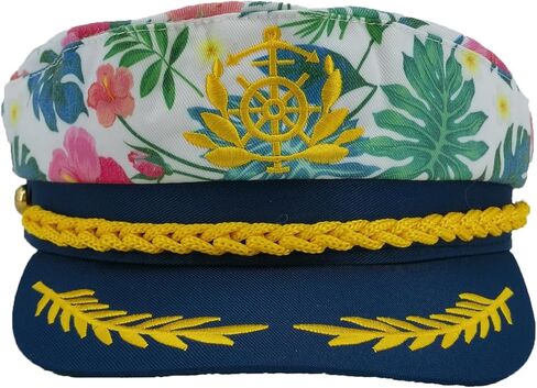 2 Pieces Captain Hats Adjustable Admiral Hat for Men Women,Pink Flower Sailor hat for Halloween Costume Accessory (Black) in Saudi Arabia