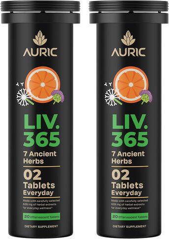 Auric Herbal Liver Support Supplement | Milk Thistle (Silymarin), Turmeric, Garlic, Ginger for Liver Health | Advanced Detox & Cleansing Formula for active Liver | 20 Tablets | Plant Based Gluten-Free in Kuwait