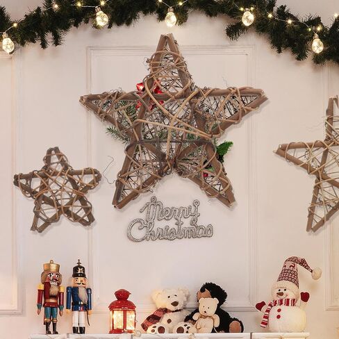 6pcs Natural Wicker Rattan Stars for Home Garden Wreath Garland Tree Decoration Home Garden DIY Craft Art Wedding Decoration Natural Brown Vine Stars Grapevine Star Wreath in Saudi Arabia