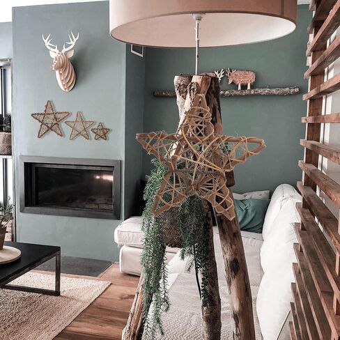 6pcs Natural Wicker Rattan Stars for Home Garden Wreath Garland Tree Decoration Home Garden DIY Craft Art Wedding Decoration Natural Brown Vine Stars Grapevine Star Wreath in Saudi Arabia