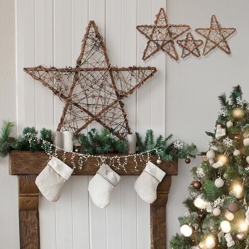 6pcs Natural Wicker Rattan Stars for Home Garden Wreath Garland Tree Decoration Home Garden DIY Craft Art Wedding Decoration Natural Brown Vine Stars Grapevine Star Wreath in Saudi Arabia
