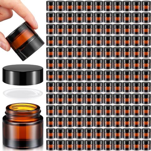 Norme 140 Pack 10ml Glass Jars with Lids Glass Cosmetic Containers Small Empty Sample Jars with Leakproof Lids for Lip Scrub Balm, Lotion, Cream, Oil, Wax, Makeup, Cosmetic(Amber) in Kuwait