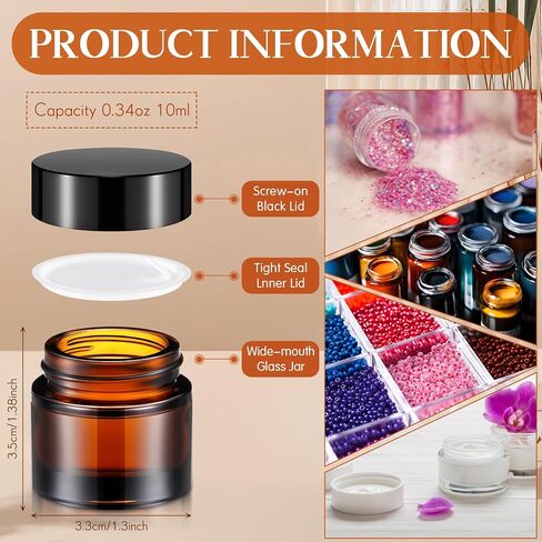 Norme 140 Pack 10ml Glass Jars with Lids Glass Cosmetic Containers Small Empty Sample Jars with Leakproof Lids for Lip Scrub Balm, Lotion, Cream, Oil, Wax, Makeup, Cosmetic(Amber) in Kuwait
