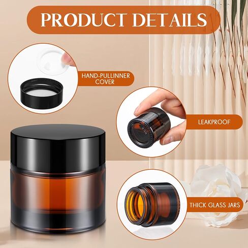 Norme 140 Pack 10ml Glass Jars with Lids Glass Cosmetic Containers Small Empty Sample Jars with Leakproof Lids for Lip Scrub Balm, Lotion, Cream, Oil, Wax, Makeup, Cosmetic(Amber) in Kuwait