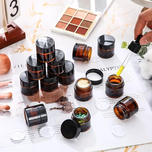 Norme 140 Pack 10ml Glass Jars with Lids Glass Cosmetic Containers Small Empty Sample Jars with Leakproof Lids for Lip Scrub Balm, Lotion, Cream, Oil, Wax, Makeup, Cosmetic(Amber) in Kuwait