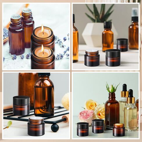 Norme 140 Pack 10ml Glass Jars with Lids Glass Cosmetic Containers Small Empty Sample Jars with Leakproof Lids for Lip Scrub Balm, Lotion, Cream, Oil, Wax, Makeup, Cosmetic(Amber) in Kuwait