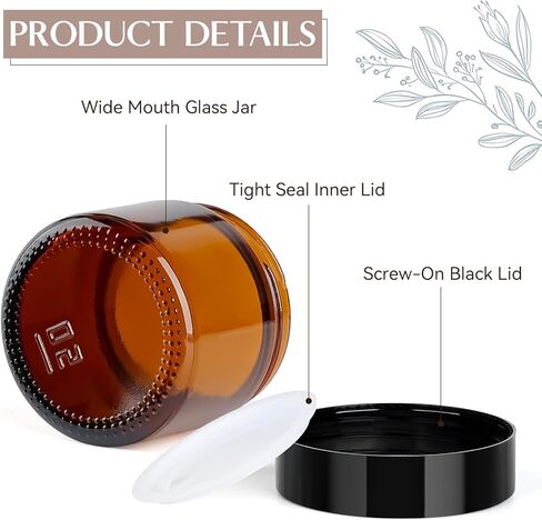 Qeirudu 4 Oz Small Amber Glass Jars with Black Lids, 12 Pack Empty Glass Cosmetic Jars with Inner Liners and Labels for Storing Lotions, Ointments, Creams, Candles in Saudi Arabia
