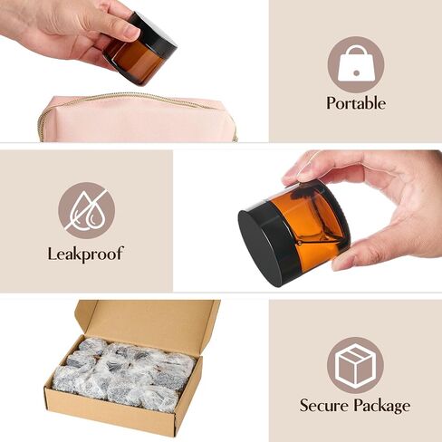 Qeirudu 4 Oz Small Amber Glass Jars with Black Lids, 12 Pack Empty Glass Cosmetic Jars with Inner Liners and Labels for Storing Lotions, Ointments, Creams, Candles in Saudi Arabia