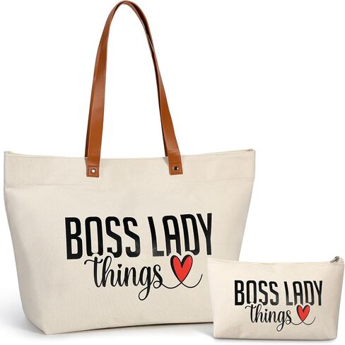 Boss Lady Gift for Women Bosses Day Canvas Tote Bag Makeup Bag Appreciation Gift for Leader Coworker Colleague in Saudi Arabia