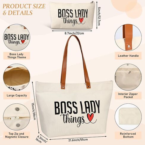Boss Lady Gift for Women Bosses Day Canvas Tote Bag Makeup Bag Appreciation Gift for Leader Coworker Colleague in Saudi Arabia