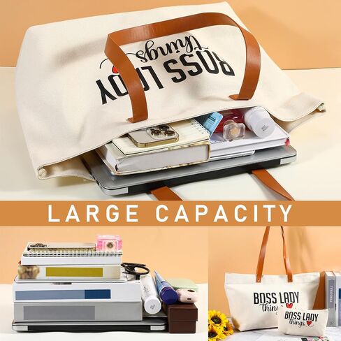 Boss Lady Gift for Women Bosses Day Canvas Tote Bag Makeup Bag Appreciation Gift for Leader Coworker Colleague in Saudi Arabia