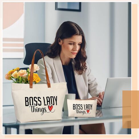 Boss Lady Gift for Women Bosses Day Canvas Tote Bag Makeup Bag Appreciation Gift for Leader Coworker Colleague in Saudi Arabia