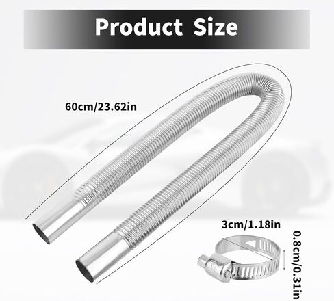 23.62in/60cm Flexible Diesel Heater Muffler Silencer Exhaust Pipe, Fuel Tank Vent Hose with 2 Buckles Practical Stainless Steel GasTubing Extension Kit Parts Accessories for Air Parking Generator in Saudi Arabia