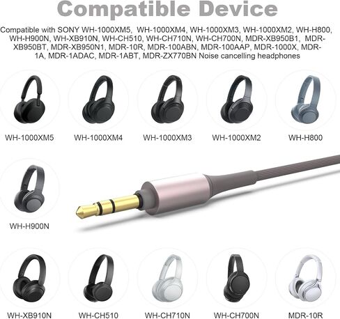 WH-1000XM5 Aux Headphone Replacement Audio Cable Cord Compatible with Sony WH-1000xm3 WH-1000XM4 WH-ch510 WH-ch710n WH-ch700n WH-xb910n MDR-XB950BT MDR-XB950N1 MDR-ZX770BN Wireless Headphones in Kuwait