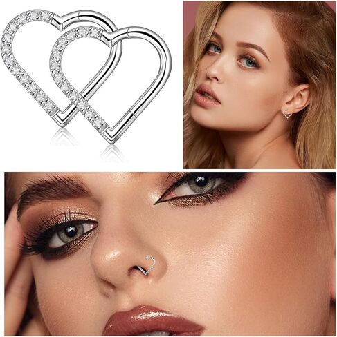 16G G23 Titanium Heart Shape Daith Piercing Nose Piercing Clicker Cartilage Tragus Earring Daith Helix Tragus Cartilage Cubic Zirconia Earrings Jewelry for Women Men in Saudi Arabia