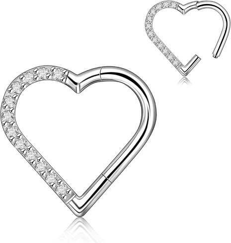 16G G23 Titanium Heart Shape Daith Piercing Nose Piercing Clicker Cartilage Tragus Earring Daith Helix Tragus Cartilage Cubic Zirconia Earrings Jewelry for Women Men in Saudi Arabia